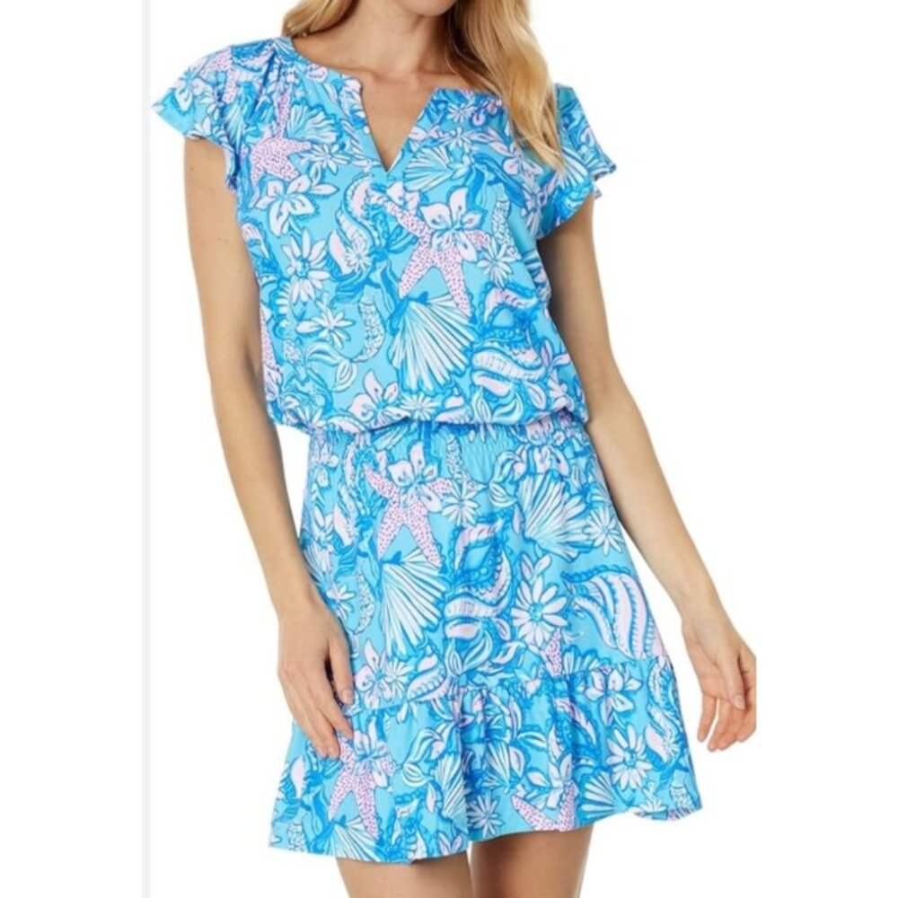 Lilly Pulitzer Womens Sz L Ravi Romper Amalfi Blue Sound The Sirens